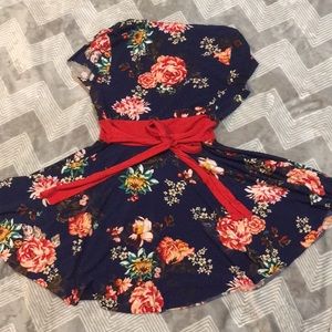 Forever Tops - Plus Size Navy Blue Floral Empire Tunic Blouse Forever Tops - Plus Size Navy Blue Floral Empire Tunic Blouse
